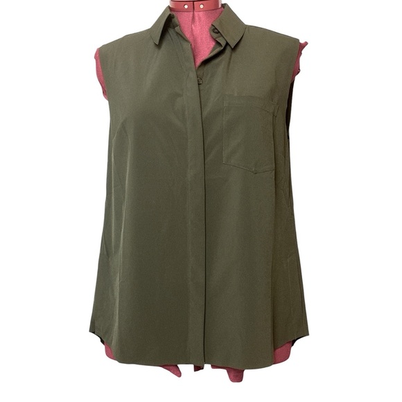 Athleta Everlasting sleeveless button-up tank olive/khaki green - Picture 1 of 11